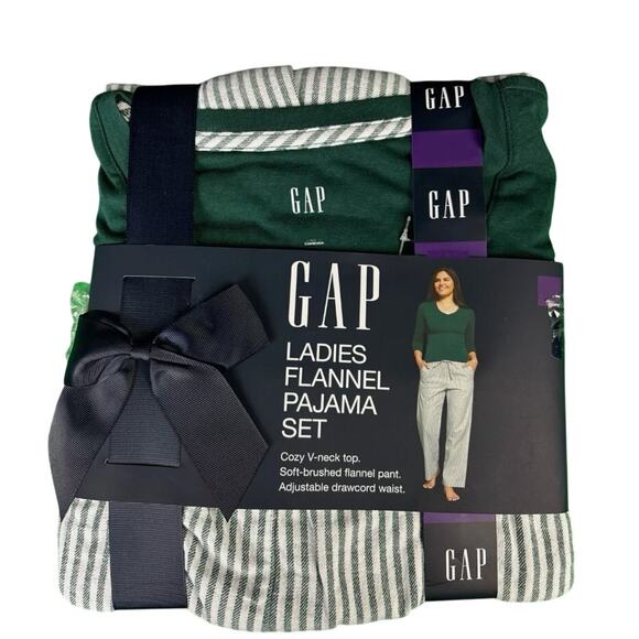 Gap Ladies Flannel Sea Moss Stripe Pajama Set Medium NEW - Picture 5 of 8